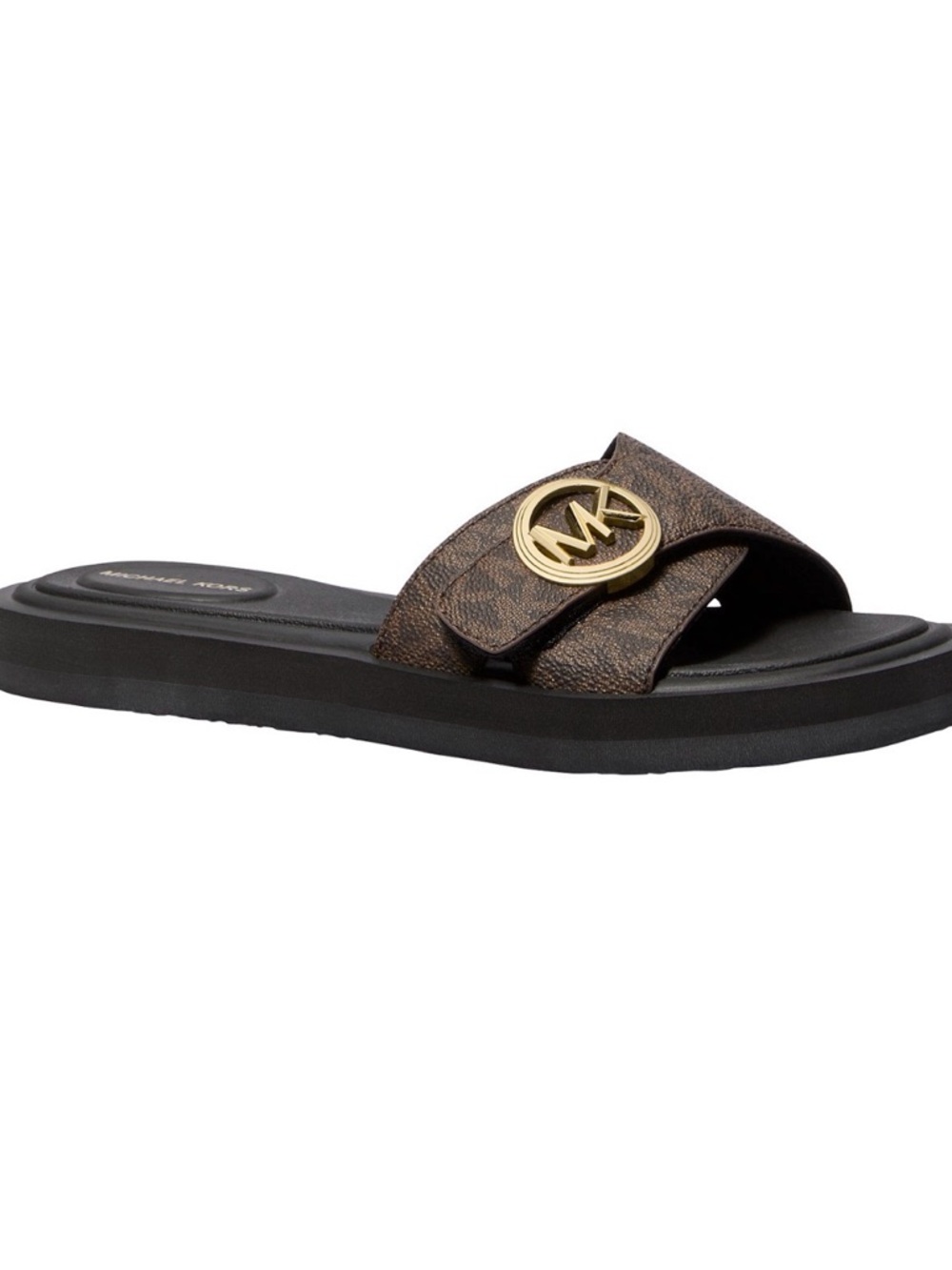 Michael Kors Brown Monogram Slide with Gold Logo